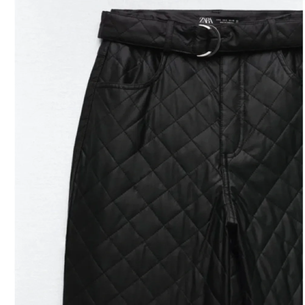 NWT Zara Faux Leather Quilted Belted Cropped Pants Size Medium - Picture 6 of 11